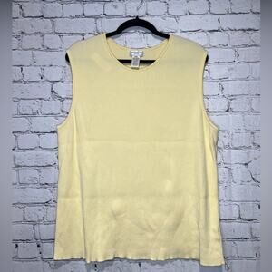 Jones New York Women's Plus Size Pale Yellow Ribbed Vest Blouse